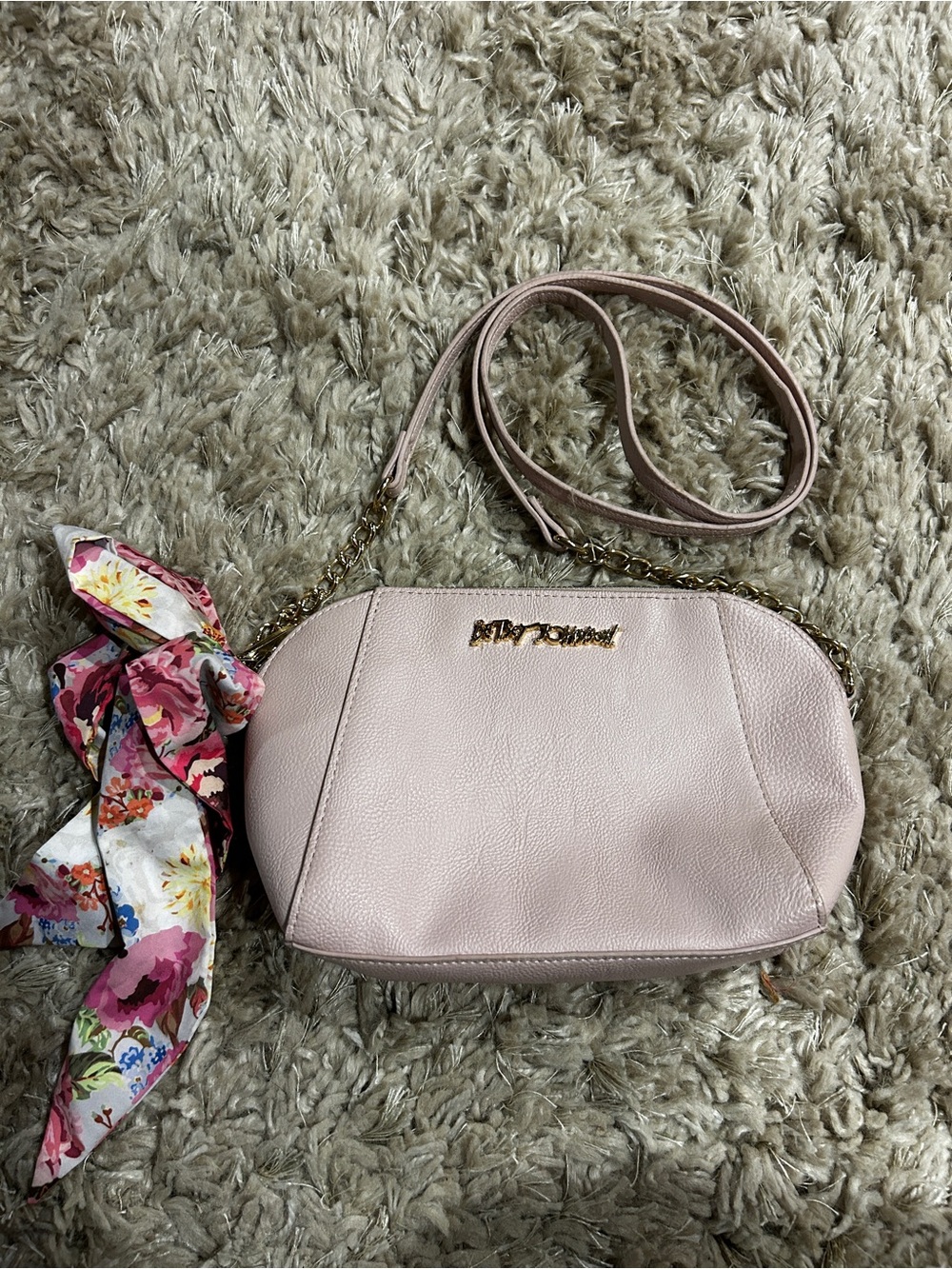 Betsey Johnson Blush Pink XO Anaya Crossbody Bag with Floral Scarf Accent